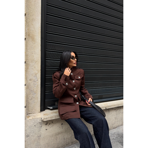 Gabardina de Mujer con Cuello Mao, Color Marrón, Bolsillos Grandes, Material de PU, Algodón Casual, Talla Grande, Personalizable para Primavera y Otoño - Product Image 2