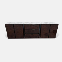 Meubles de salon de restaurant haut de gamme sur mesure, élégants et modernes, armoire de rangement, buffet, dessus en marbre, placage en noyer