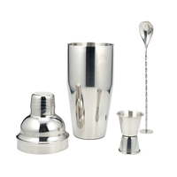 Juego de coctelera de 3 piezas con jigger doble, cuchara de barra de acero inoxidable y colador incorporado para bar en casa y coctelería.