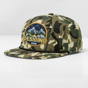 Gorras de Béisbol Ajustables de 5 Paneles con Visera Plana, Bordado Personalizado de Logotipo, Camuflaje, Cierre a Presión, 256, de Algodón con Cuerda - Product Image 1