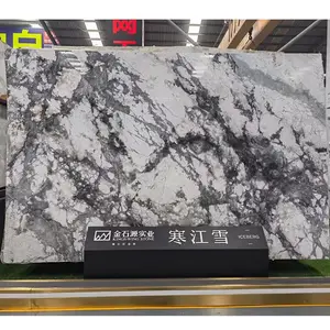 KINGS-WING Ice-Berg mármol integral personalizado blanco Mesa encimera placa de pared losa mármol cocina con Isla en mármol