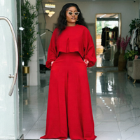 Ensemble deux pièces élégant pour femmes grandes tailles, col rond, haut court, pantalon large taille haute, confortable, pour invitées de mariage