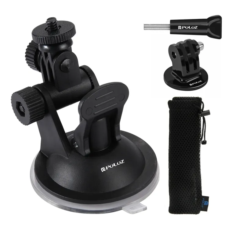 PULUZ Car Suction Cup Camera Mount with Screw & Tripod Mount Adapter & Storage Bag for GoPro and Other Action Cameras