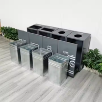Station de tri des déchets à quatre sections métalliques, conteneurs durables, pour usage intérieur/extérieur, rue, hôtel, support pour poubelle publique