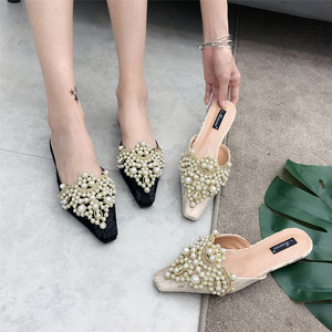 2025 NEW Summer Fashion Sexy Women <b>Shoes</b> Elegant String Bead Crystal Patchwork Slip-On Anti-Slippery 35-39 Slipper String Summer - Product Image 1
