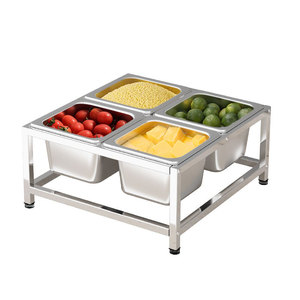 Support à condiments en acier inoxydable à 4 compartiments, double rangée, plat, pour plateaux de service alimentaire d'hôtel, usage en cuisine - Product Image 1