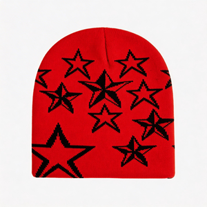 Gorro de punto grueso sin borde unisex con estrella de cinco puntas jacquard, diseño en relieve y bordado de lentejuelas, ideal para el frío. Venta al por mayor. - Product Image 3