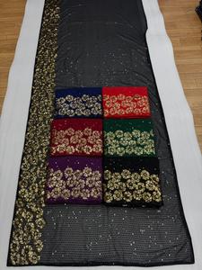 Sari en Georgette Tissé à la Main, Tendance, avec Riches Broderies de Paillettes Doubles, Travaux de Paillettes Complets et Lourds, Protection Solaire, Séchage Rapide - Product Image 3