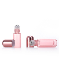 Vente de gros Bouteille de parfum vide avec huile essentielle 1ml 2ml 3ml 5ml Rouleau en verre rose sur une bouteille avec boule en métal et couvercle en or rose