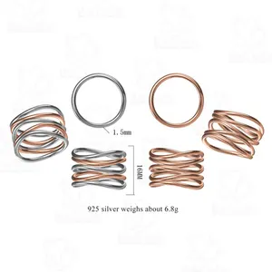 Anello a spirale multistrato cavo, anello elasticizzato Color oro rosa e argento 529 gioielli in argento
