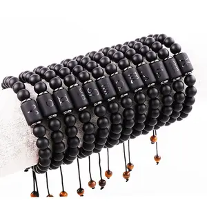  Fábrica de jóias Yiwu Matte Black Ágata Beads 12 Zodíaco Logotipo Personalizado Pulseira Da Amizade Ajustável