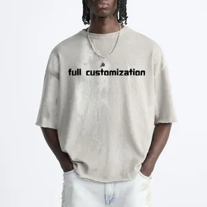Camisetas personalizadas para hombre, ropa de calle en blanco, camisetas de cuello redondo de peso pesado, camisetas desgastadas lavadas con agua ácida de gran tamaño para hombre