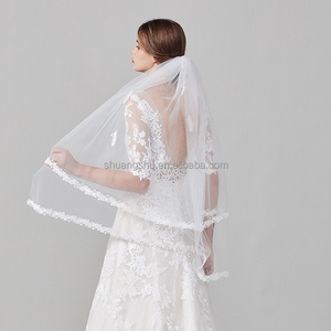 Voile de mariée en dentelle brodée à la main, deux couches, blanc, voiles de mariée en gaze pour femmes - Product Image 1