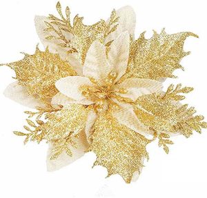 Flores de Poinsettia Artificiales con Brillo, Adornos para Árboles de Navidad, Decoraciones de Tela de Poinsettia Navideñas para Coronas y Guirnaldas Festivas - Product Image 6