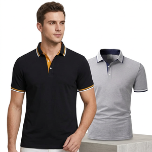 Men's Short Sleeve for Shirt Solid Color Cotton Knitted Breathable Casual Regular Fit <b>Black</b> Gray Polyester/Cotton Front Logo - Product Image 1