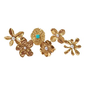 Matte Gold Floral Pearl Statement <b>Rings</b> For Women <b>Adjustable</b> Open Stainless Steel Oversized Petal Finger <b>Rings</b> European Vintage - Product Image 4