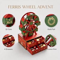 Calendrier de l'Avent Roue Ferris Leabon, Boîte en Papier Rouge, Vert et Or avec Tiroirs en Feuille d'Or pour Compte à Rebours des Fêtes, Cadeau de Noël, Vente en Gros Direct Usine