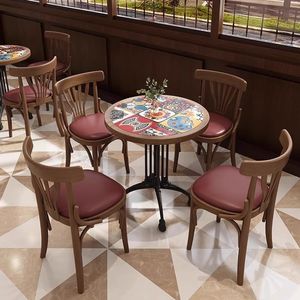 Retro Style Coffee Shop Table And Chair <b>Set</b> For Western Restaurants Dessert Shops Bakeries Hong Kong Tea Houses - Product Image 4