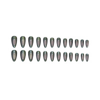 Ongles Stiletto Noirs Longs Effet Œil de Chat à Coller, Fabriqués à la Machine en ABS, 24 Pièces, Couverture Complète, Kit Chrome
