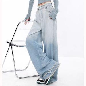 Jeans de Pierna Ancha Personalizados de Alta Calidad, Estilo 2026, Degradado Azul Vintage, 100% Algodón, Casuales, de Cintura Alta y Corte Recto - Product Image 5