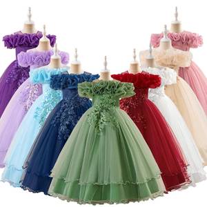 Robe de princesse bouffante vintage à sequins et fleurs, asymétrique, pour filles, idéale pour les fêtes d'anniversaire et les spectacles sur scène - Product Image 1