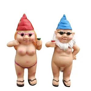 Home Indoor Outdoor Resin Funny Naked Gnomes Statues Naughty Garden Gnome Garden Decor for Halloween Christmas Garden Gift