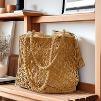 Bolso de Mano Tejido de Algodón para Mujer, Estilo Boho, Bolso de Ganchillo, Bolso de Playa de Macramé Hecho a Mano
