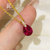 Collier Rochime Fashion Minimaliste en Corindon Rouge en Forme de Larme, Argent Sterling 925 Plaqué Or, Accessoires en Zircone Cubique pour Femmes