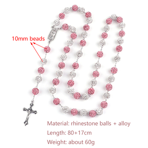 Collier De Rosario coloré 10mm <span class=keywords><strong>strass</strong></span> Disco boules perle jésus croix <span class=keywords><strong>pendentif</strong></span> religieux prier bijoux chrétien chapelet collier - Product Image 3