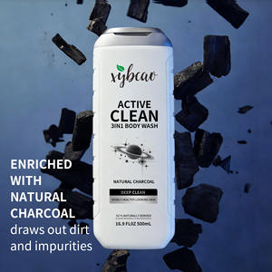 Gel <span class=keywords><strong>Douche</strong></span> 3-en-1 au Charbon 500ml Visage Cheveux Corps Nettoyage Profond Contrôle du Sébum Parfum Vanille Bourbon Fraîche 92% Naturel OEM ODM - Product Image 3