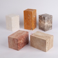 Base d'affichage en marbre travertin argent haut de gamme pierre naturelle Rectangle ornement primitif Cube plinthe décoration