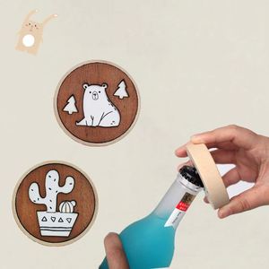Creative Cartoon Pattern Natural Wood <b>Bottle</b> Opener Magnetic Fridge Decoration Beer <b>Bottle</b> Opener Souvenirs Gift - Product Image 1