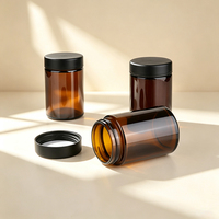 Pot en verre rond ambré foncé anti-UV avec bouchon CR noir résistant aux enfants, hermétique et anti-odeur, vide, pour la vente en gros