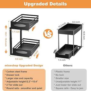 Organizador Deslizante para Debajo del Fregadero con Rodamientos de Bolas Suaves, 2 Niveles, Altura Expandible, Cajón Extraíble, Organizadores para Gabinetes de Cocina y Baño - Product Image 4