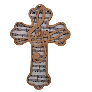 Chunlei OEM fait à la main G Clef Cross Christian Music Lover cadeau croix en bois Art mural