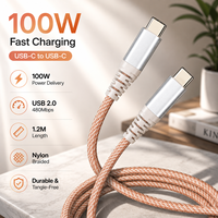 Câble USB C vers USB C 100W 1,2M 5A PD Charge Rapide Embout Métallique USB 2.0 Câble de Données Type C Tressé en Nylon OEM ODM Logo Personnalisé