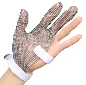 Drei Finger 304L 316L Edelstahl Ring Mesh Cut Resistant Handschuhe