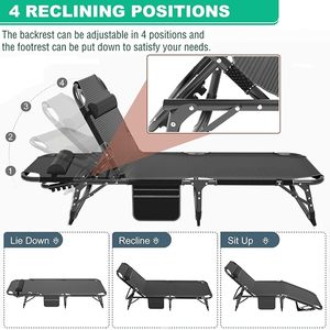 <span class=keywords><strong>Lettino</strong></span> da Campeggio Pieghevole <span class=keywords><strong>con</strong></span> Schienale Regolabile, Larghezza 75cm, Tessuto Oxford, Telaio in Acciaio Inossidabile, Portata 200kg, per Dormire all'Aperto - Product Image 3