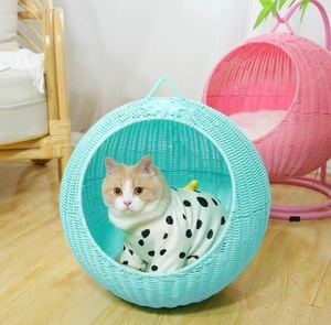 Litière pour chat en rotin de luxe, panier suspendu rafraîchissant pour animaux, coussin pour chien fait main, berceau pour animaux, toutes saisons - Product Image 5