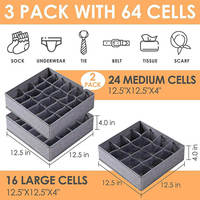 Lot de 3 tiroirs en tissu pliable pour armoires et placards Organisateurs de chaussettes Organisateur de sous-vêtements Diviseurs Boîtes de rangement pour chaussettes et sous-vêtements