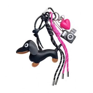 Hot Style Dachshund <b>Key</b> <b>Chain</b> Distinctive PU Leather Woven Rope Design Ins Style Puppy Hanging Ornaments with Bag Packaging - Product Image 6