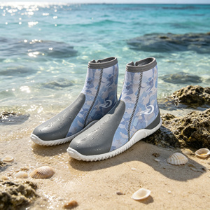 Botas de Buceo de Neopreno de 5 mm, Botas de Buceo con Diseño de Camuflaje, Botas de Neopreno Vulcanizadas Antideslizantes con Punta Redonda para Buceo y Pesca Submarina - Product Image 1