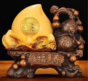 Statue de citrouille en résine marron/dorée moderne, écologique, peinte à la main, sculpture traditionnelle Feng Shui pour la prospérité et la bénédiction, pour bureau - Product Image 1