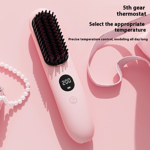 Portable Wireless Hair Straightener Comb LCD <b>USB</b> Charging Negative Ion Ceramic <b>Heating</b> for Home and Outdoor Use - Product Image 1
