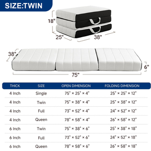 Matelas pliable double, 6 pouces d'épaisseur, <span class=keywords><strong>mousse</strong></span> haute résilience, pour dortoir, chambre d'amis, camping, à la maison ou en extérieur - Product Image 2