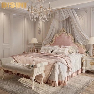Elegante Set Camera <span class=keywords><strong>da</strong></span> <span class=keywords><strong>Letto</strong></span> Completo in Stile Principessa Francese con Testiera Imbottita e <span class=keywords><strong>Letto</strong></span> con Struttura in Legno Massello Intagliato - Product Image 3