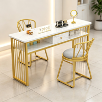 Table de manucure de luxe double poste de travail avec tabouret pour salon de beauté et spa des ongles