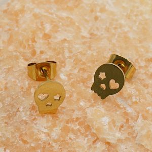 ZOGXIN Skull <b>Stud</b> Earrings Gold Plated Stainless Steel Hip Hop Fashion Jewelry <b>For</b> Women <b>Men</b> Unisex Ear <b>Studs</b> - Product Image 3