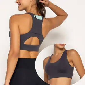 Soutien élevé Fitness personnalisé poche arrière de téléphone Yoga soutien-gorge mode haut Impact Gym sport soutien-gorge pour les femmes