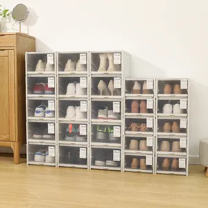 Haixin-organizador de zapatos apilable, contenedor tipo cajón, grande, 3 unidades, caja de almacenamiento de zapatos, Material plástico